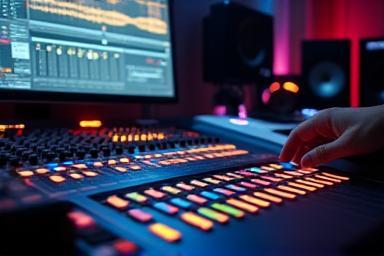 Table de mixage audio dans un studio professionnel
