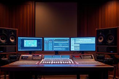 Salle de contrôle d'un studio d'enregistrement professionnel